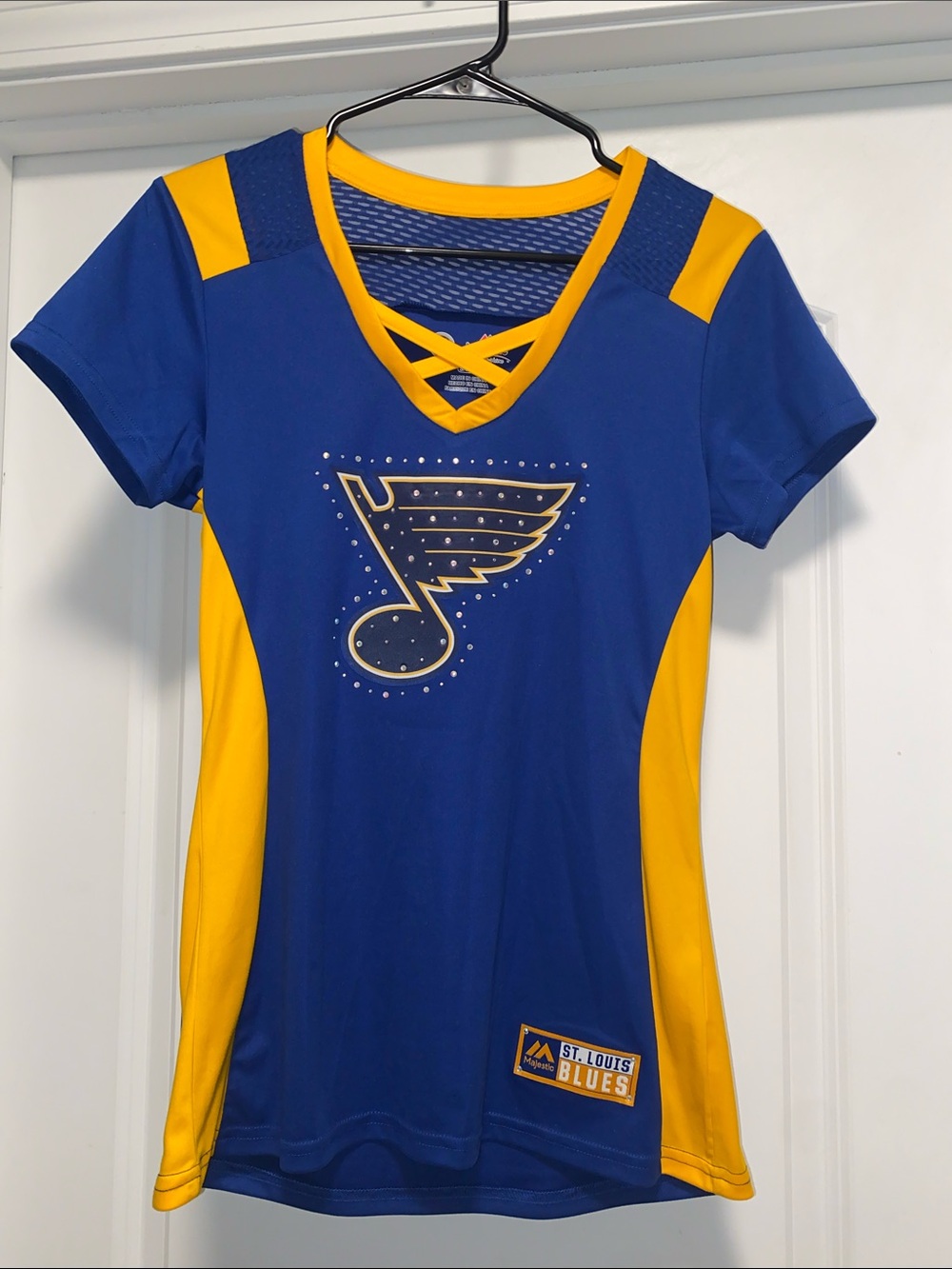 Majestic St. Louis Blues Royal Blue & Gold V-Neck Women's Tee